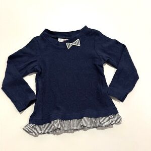 Dark Navy Blue Kids cotton Long Sleeve Top with striped Accent